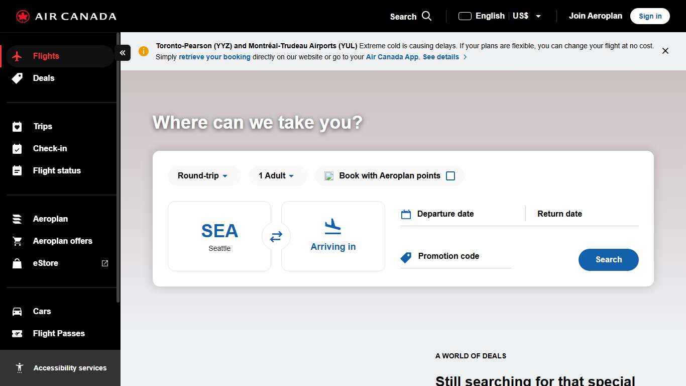 Book flights Air Canada